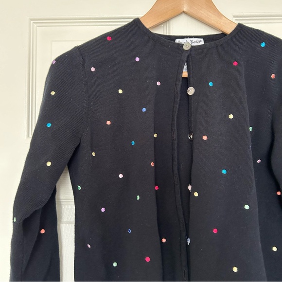 Alexandra Bartlett Black Cardigan Sweater with Embroidered Rainbow Polka Dots - Picture 2 of 4